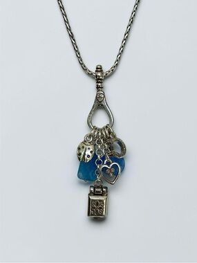Brighton Silver-Tone Blue Beaded Multi Charm Locket Necklace